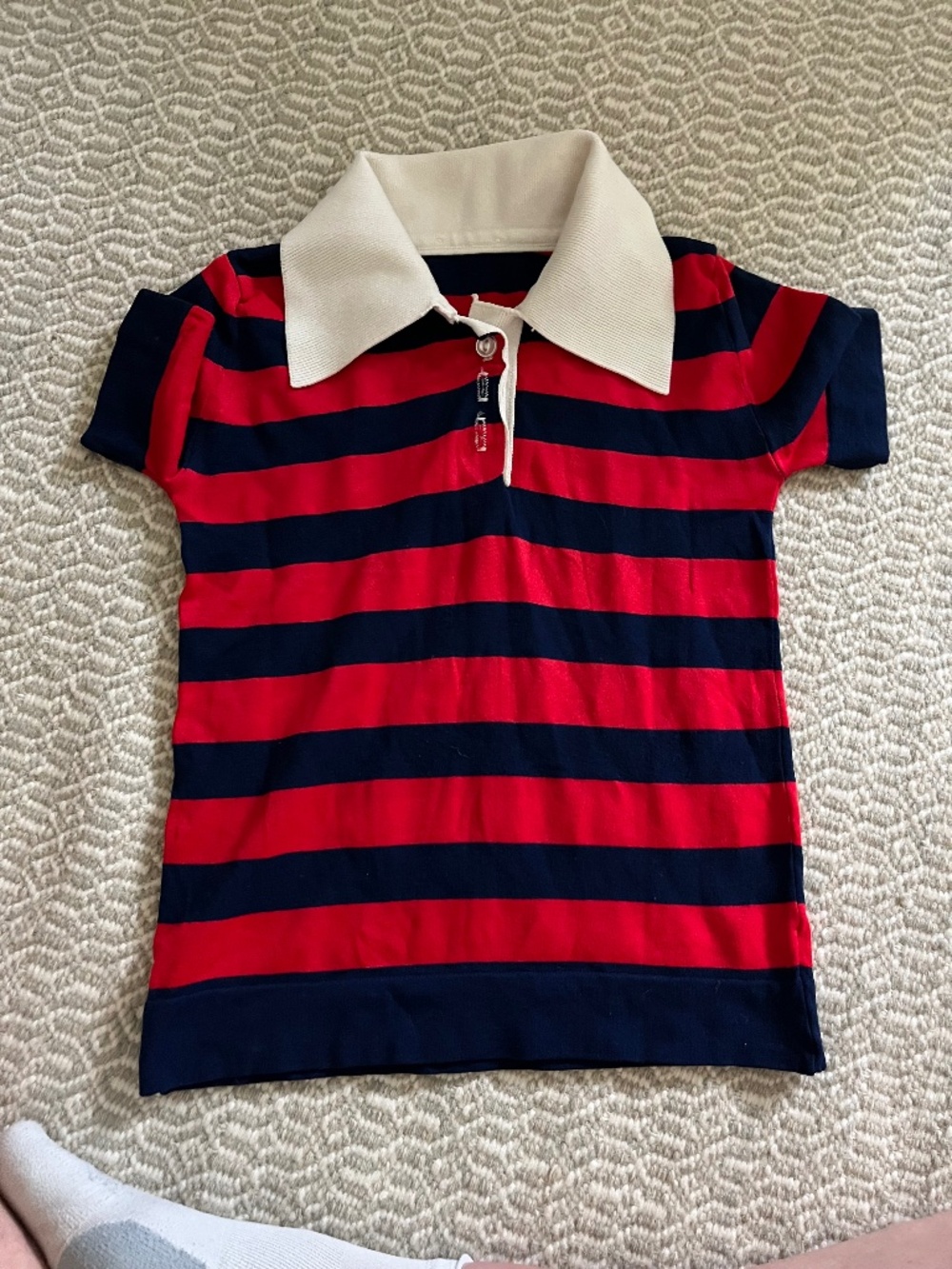 Vintage Izod-like Boy's Red & Navy Blue Striped Polo Shirt Youth Size 3T